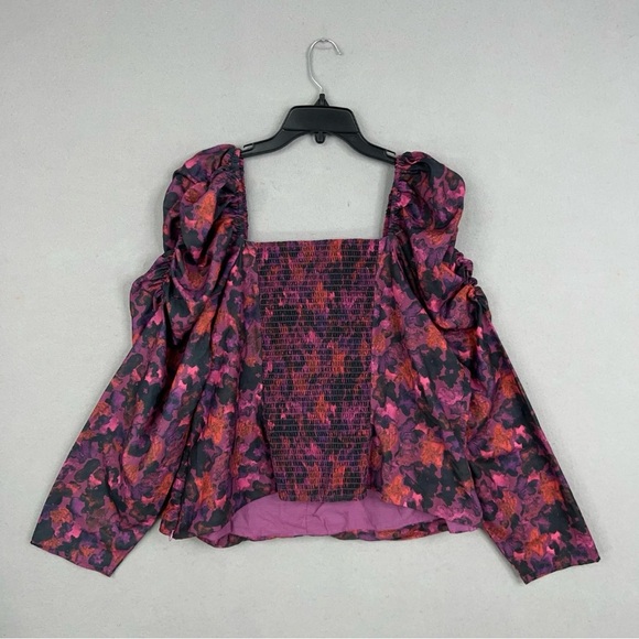 Anthropologie Samant Chauhan Blouse 2X Purple Floral Puff Square Ruched NWT - Picture 11 of 15